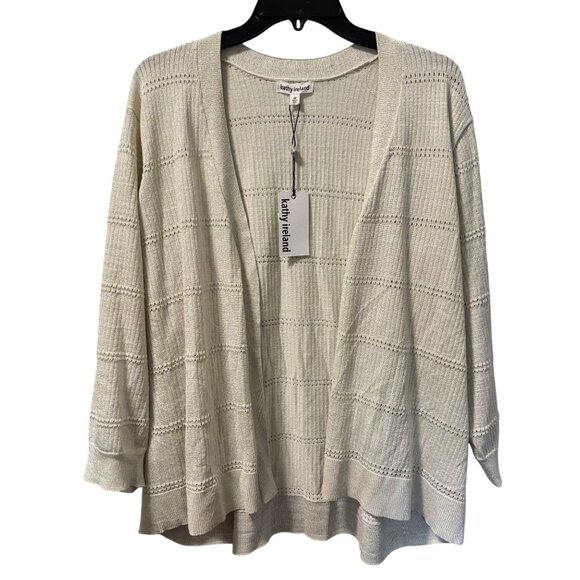 Kathy Ireland Womens Open Front Cardigan 3X Beige/Golf Rayon & Polyester Blend K - Picture 2 of 11